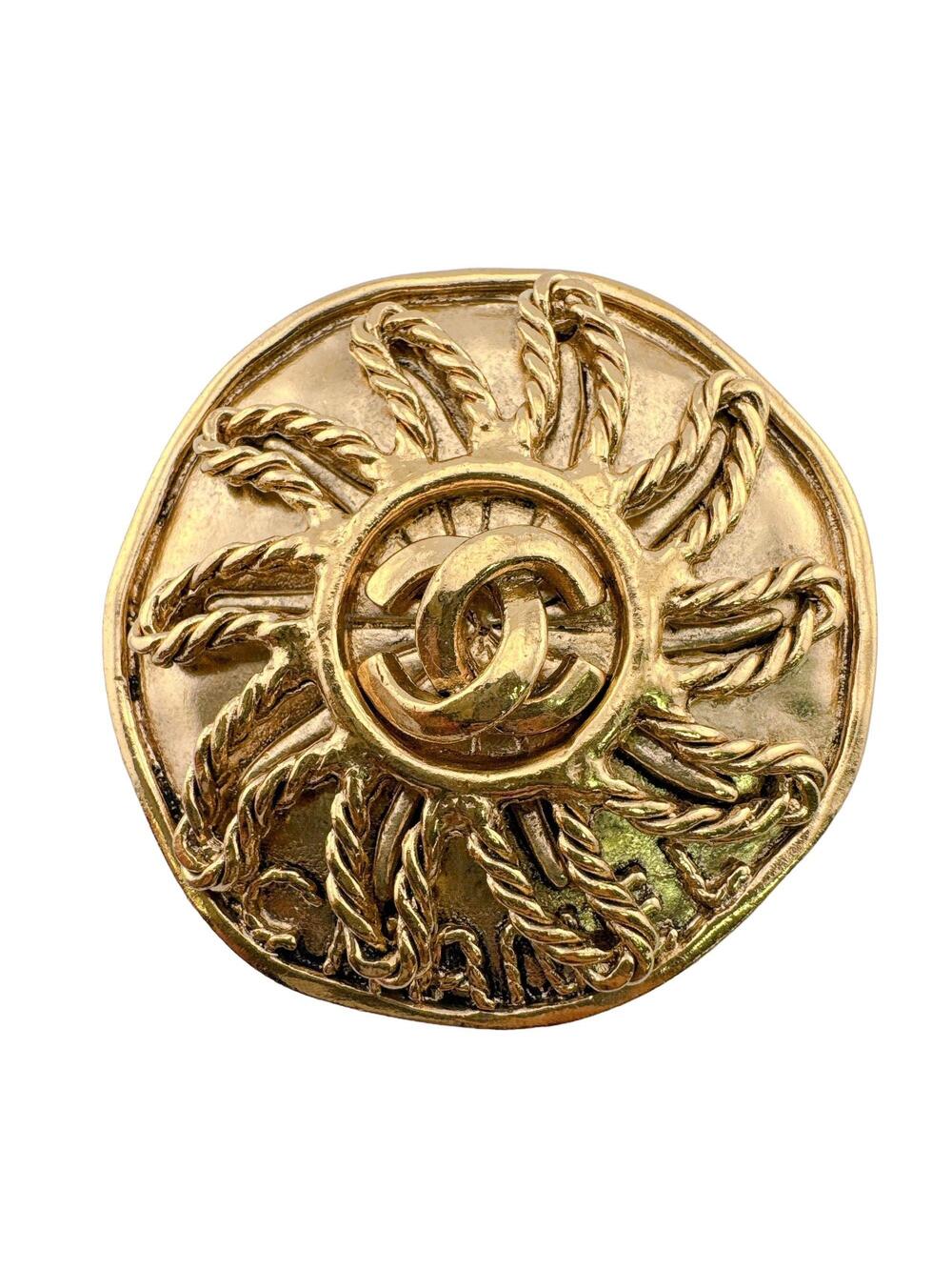 Chanel Cc Logo Brooch Gold-Tone Metal #383486C74B